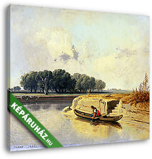 Tájkép folyóval és csónakkal - vászonkép 3D látványterv