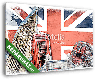 Collage Londres Union Jack évjárat - vászonkép 3D látványterv