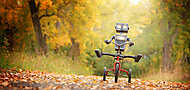 Tricikliző robot az őszi erdőben vászonkép, poszter vagy falikép