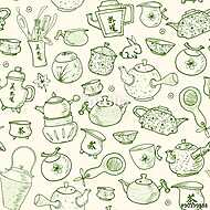 Zökkenőmentes tea minta keleti teáskannával és csészékkel vászonkép, poszter vagy falikép