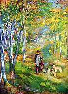 Fiatal férfi a Fontainebleau-i erdőben vászonkép, poszter vagy falikép