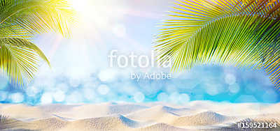 Abstract Beach Background - Sunny Sand And Shiny Sea At Shadows Of Palm Tree
 (poszter) - vászonkép, falikép otthonra és irodába