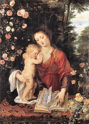 Mária gyermekével (keretezett kép) - vászonkép, falikép otthonra és irodába