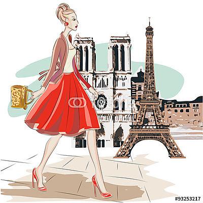 A vörös szoknyás nő, Párizsban (poszter) - vászonkép, falikép otthonra és irodába