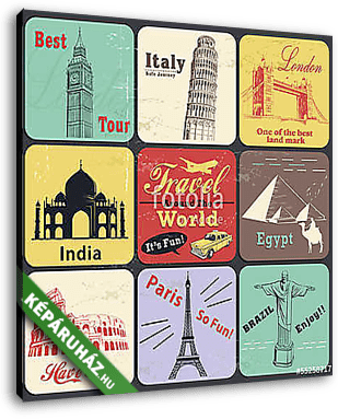 Vintage utazási plakát és címke - vászonkép 3D látványterv