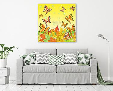 Őszi levelek pillangókkal (vászonkép) - vászonkép, falikép otthonra és irodába