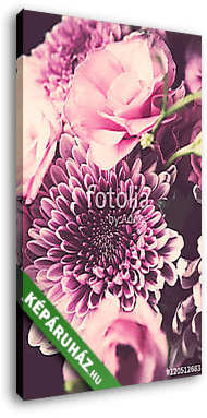 Bouquet of pink flowers closeup, eustoma and chrysanthemum - vászonkép 3D látványterv