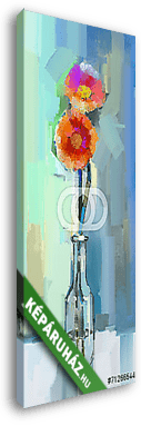 Üveg váza gerbera virágokkal - vászonkép 3D látványterv