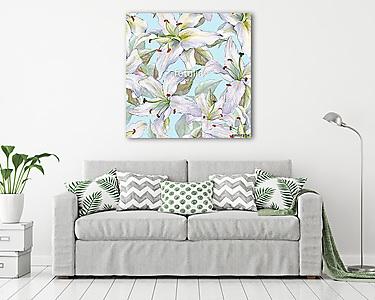 Pattern with lilies 2. Floral seamless watercolor background wit (vászonkép) - vászonkép, falikép otthonra és irodába