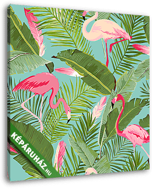 Trópusi zökkenőmentes vektor flamingó és virágos nyári mintázat. - vászonkép 3D látványterv