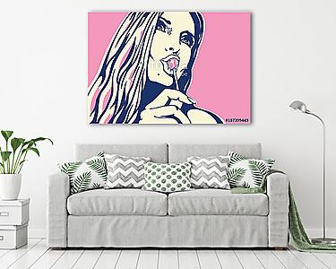 woman licking lollipop pop art style banner (vászonkép) - vászonkép, falikép otthonra és irodába