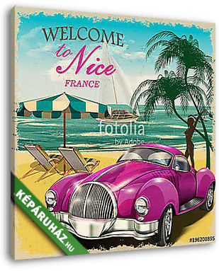 Welcome to Nice retro poster.Печать - vászonkép 3D látványterv
