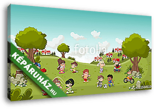 Szabadban játszó gyerekek - vászonkép 3D látványterv