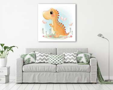 Akvarell állatok - Kis T-Rex (vászonkép) - vászonkép, falikép otthonra és irodába