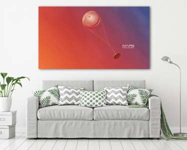 Perseverance nyitott ejtőernyővel tart a Mars felszíne felé (Illusztráció) (vászonkép) - vászonkép, falikép otthonra és irodába