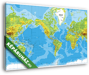 Amerika központú fizikai világtérkép - vászonkép 3D látványterv