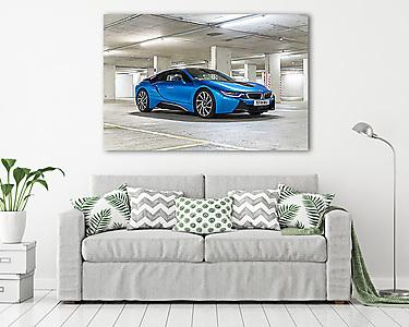 BMW i8 Blue Side Garage (vászonkép) - vászonkép, falikép otthonra és irodába