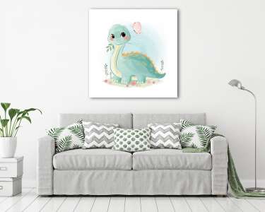 Akvarell állatok - Kis dínó (vászonkép) - vászonkép, falikép otthonra és irodába