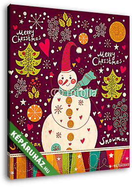 Karácsonyi kártya hóemberrel - vászonkép 3D látványterv