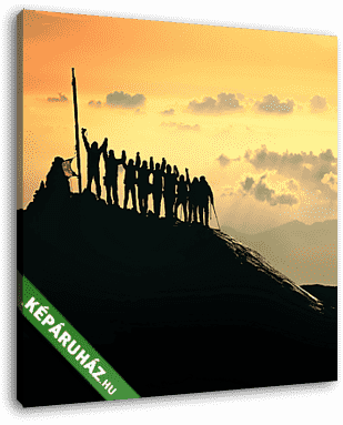 csapatmunka. Egy embercsoport áll a hegy tetején - vászonkép 3D látványterv