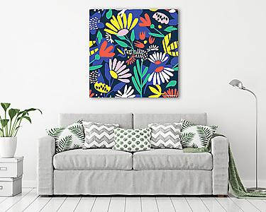 Seamless background with bright flowers (vászonkép) - vászonkép, falikép otthonra és irodába