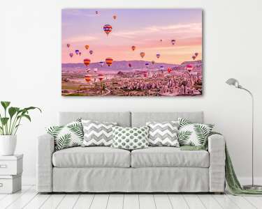 Hőlégballonok a csodás naplementében, Cappadocia (vászonkép) - vászonkép, falikép otthonra és irodába