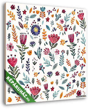 Floral pattern with watercolor flowers and leaves - vászonkép 3D látványterv