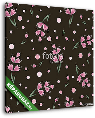 Spring floral seamless pattern with pink flowers on a dark backg - vászonkép 3D látványterv
