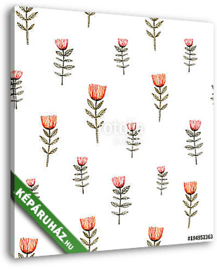 Watercolor seamless pattern with little red flowers on a white b - vászonkép 3D látványterv