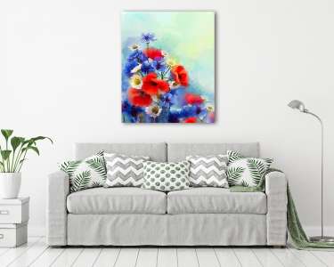 Az akvarell vörös mákvirág, a kék búzavirág és a fehér százszors (vászonkép) - vászonkép, falikép otthonra és irodába