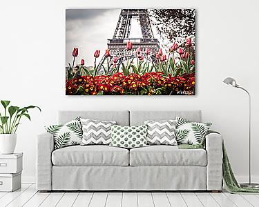 Tulipánok és Eiffel-torony (vászonkép) - vászonkép, falikép otthonra és irodába