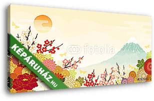 Fuji virágokkal az előtérben - vászonkép 3D látványterv