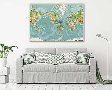 Amerika központú fizikai világtérkép. Vintage szín (vászonkép) - vászonkép, falikép otthonra és irodába