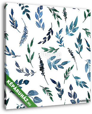seamless pattern with blue watercolor leaves - vászonkép 3D látványterv