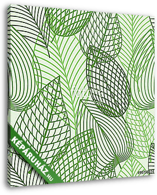 Seamless pattern of spring outline reen leaves - vászonkép 3D látványterv