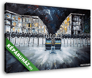 Utca és egy zongora (olajfestmény reprodukció) - vászonkép 3D látványterv