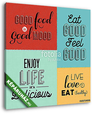 Retro food quote designs set of colorful labels - vászonkép 3D látványterv