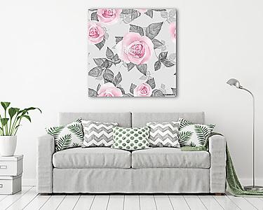 Delicate roses. Hand drawn watercolor floral seamless pattern 2 (vászonkép) - vászonkép, falikép otthonra és irodába