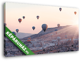 Naplemente és hőlégballonok, Cappadocia - vászonkép 3D látványterv