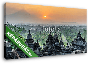 Sunrise panorama of Mount Merapi, Borobudur valey covered with m - vászonkép 3D látványterv