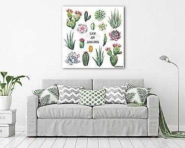 Watercolor vector set of cacti and succulent plants isolated on  (vászonkép) - vászonkép, falikép otthonra és irodába