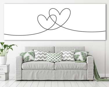 Két szív egy vonallal - panoráma kép (vászonkép) - vászonkép, falikép otthonra és irodába