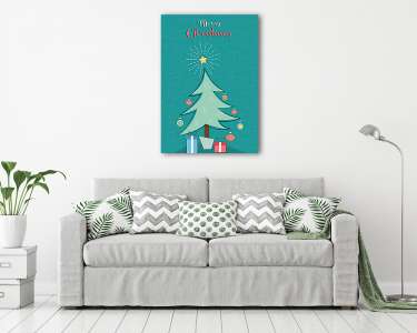 Színes karácsonyi grafika 3. (karácsonyfa ajándékokkal) (vászonkép) - vászonkép, falikép otthonra és irodába