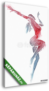 Meztelen modern táncos piros-kék akvarell fehér színben - vászonkép 3D látványterv