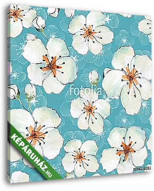 Floral seamless pattern 3. Watercolor background with white flow - vászonkép 3D látványterv
