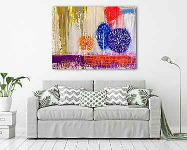 Dekoratív színes kompozíció fákkal (olajfestmény reprodukció) (vászonkép) - vászonkép, falikép otthonra és irodába