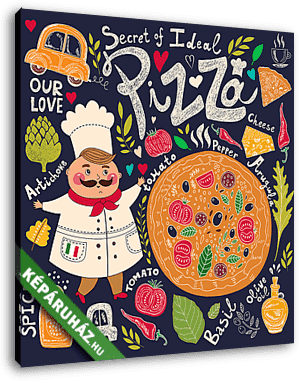 Pizza design menü szakácsnővel - vászonkép 3D látványterv