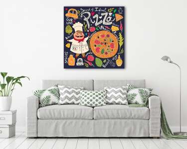 Pizza design menü szakácsnővel (vászonkép) - vászonkép, falikép otthonra és irodába