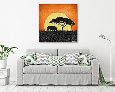 Szavannai naplemente orrszarvúval (vászonkép) - vászonkép, falikép otthonra és irodába