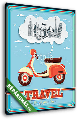 Vintage Travel robogó plakáttervezés - vászonkép 3D látványterv